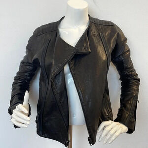 J Brand Blackish Brown Leather Asymmetrical Moto Jacket